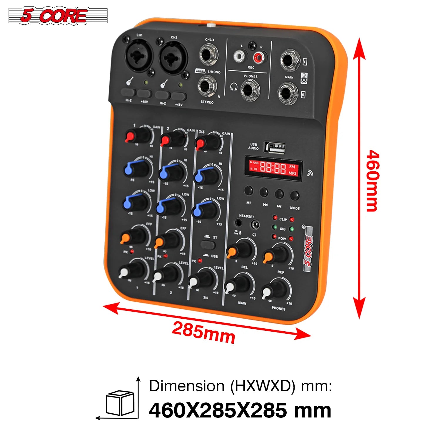 5 Core Audio Mixer 4 Channel DJ Equipment with Bluetooth USB Sound Board Console