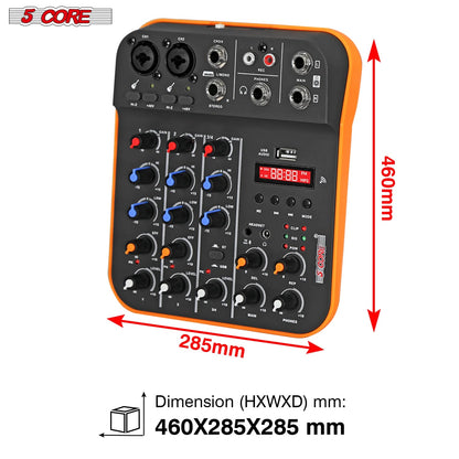 5 Core Audio Mixer 4 Channel DJ Equipment with Bluetooth USB Sound Board Console