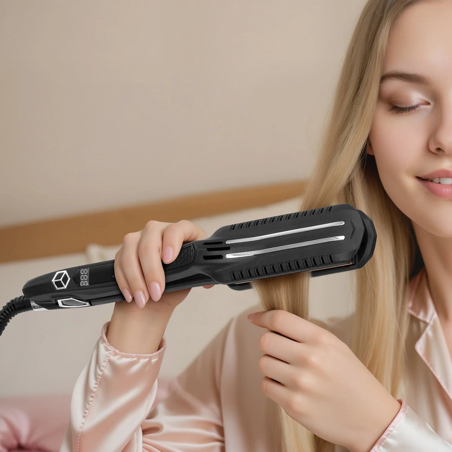 titanium flat Iron from jambra dual infrared and lcd display