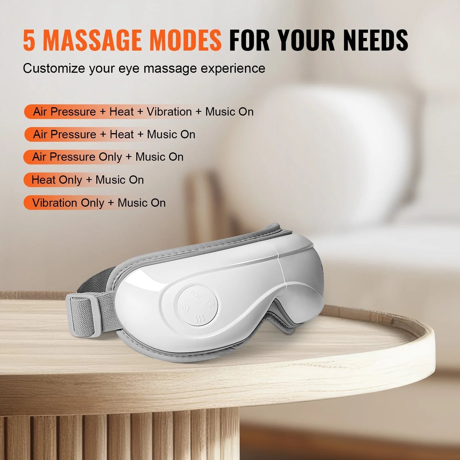 vevor heated eye massager 5 modes bluetooth music white